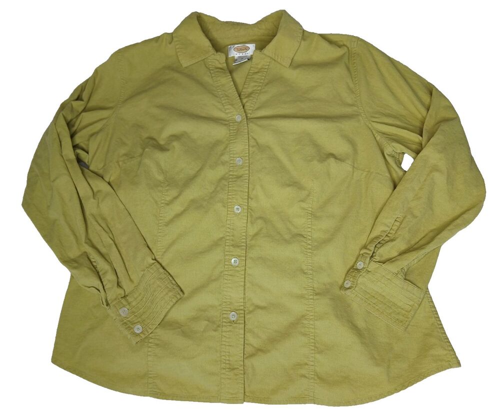Talbots Womens Corduroy Cotton Button Up Shirt Lime Green Size 1X, MSRP $89.99